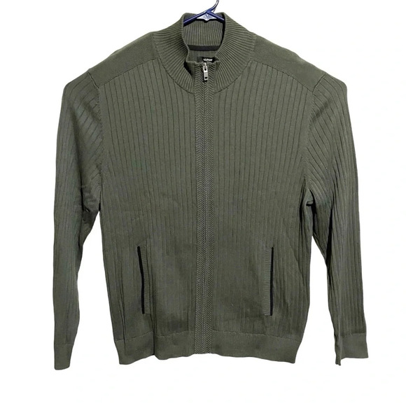 NWT ALFANI Men's Full Zip Up Ribbed Nordic Forest Green Sweater Cardigan Size XL - Picture 1 of 7